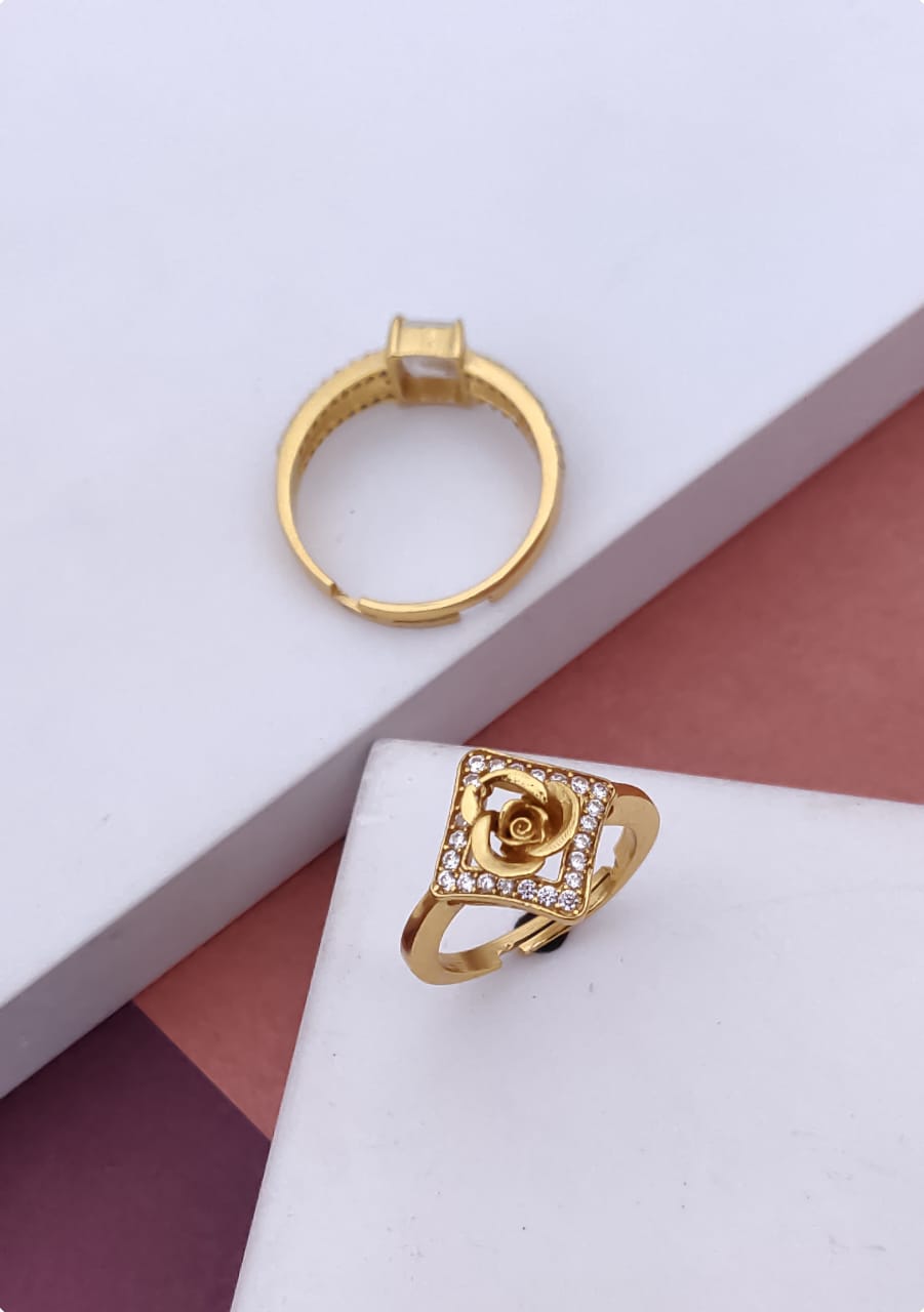 Lovely Rose American Diamond Stud Adjustable Ring