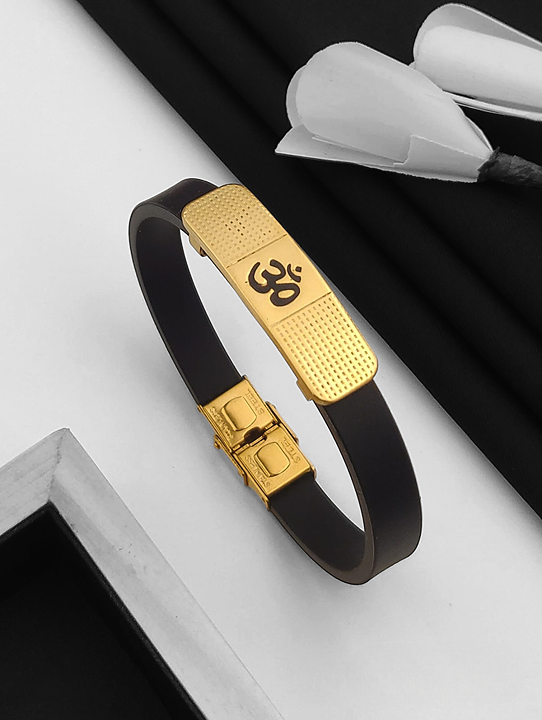 OM Silicon Belt with Stainless Steel Men's Gold Bracelet