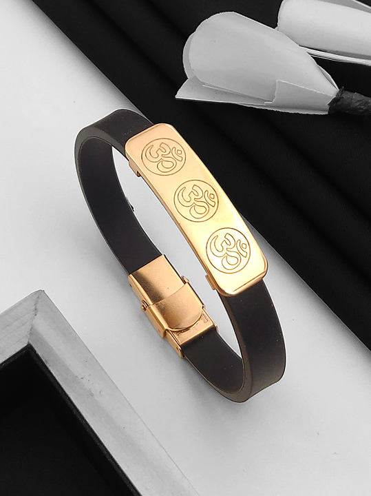 OM Silicon Belt with Stainless Steel Men's Rose Gold Bracelet