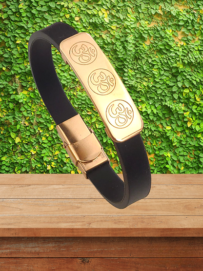 OM Silicon Belt with Stainless Steel Men's Rose Gold Bracelet