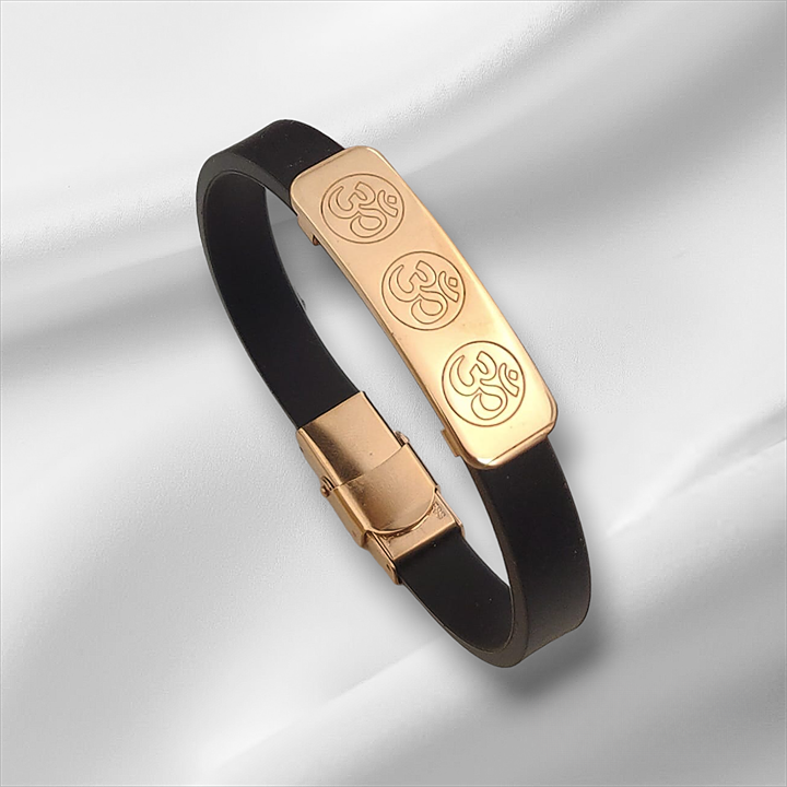 OM Silicon Belt with Stainless Steel Men's Rose Gold Bracelet