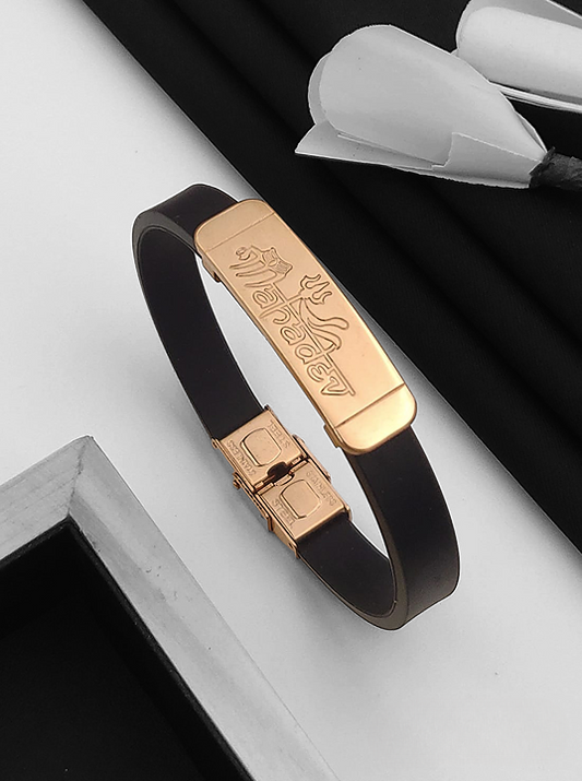 Mahadev Silicon Belt with Stainless Steel Men's Rose Gold Bracelet