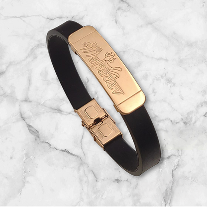 Mahadev Silicon Belt with Stainless Steel Men's Rose Gold Bracelet