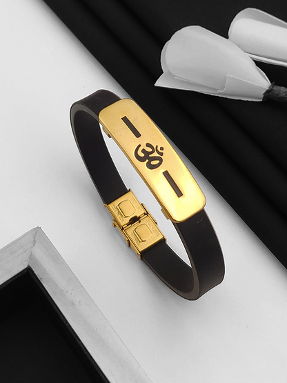 Om Silicon Belt with Stainless Steel Men's Gold Bracelet