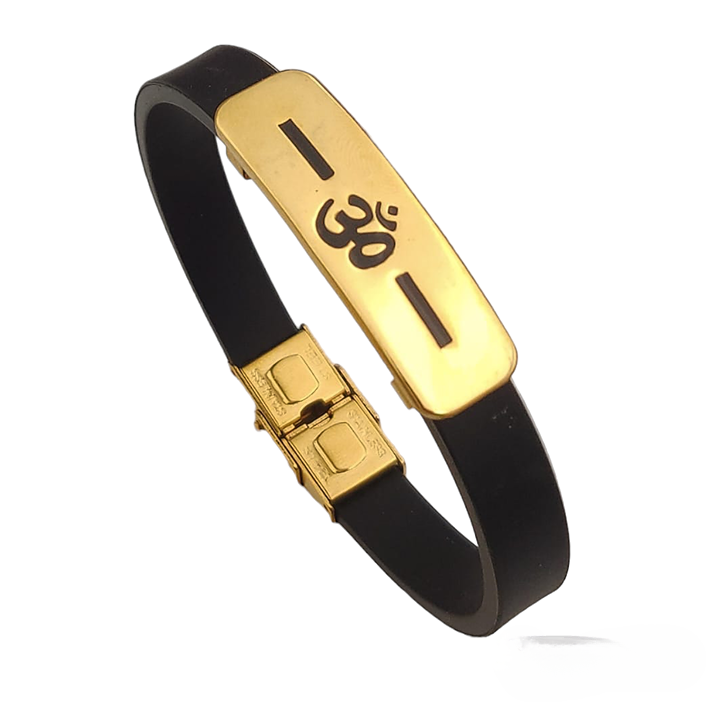 Om Silicon Belt with Stainless Steel Men's Gold Bracelet