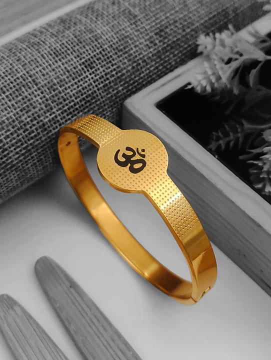 Black Om  Solid Gold Plated Men's Kada