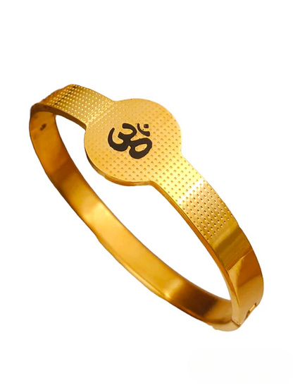 Black Om  Solid Gold Plated Men's Kada