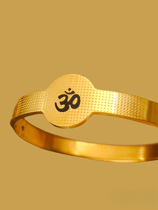 Black Om  Solid Gold Plated Men's Kada